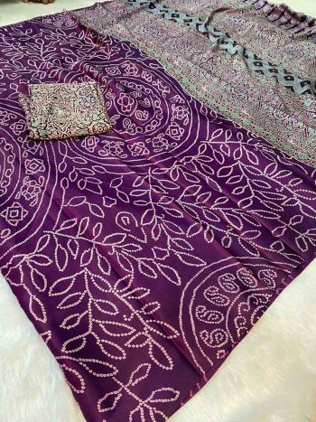 ATTRACTIVE GAJI SOFT SILK BANDHANI PRINT SAREE WITH UNSTITCHED BLOUSE