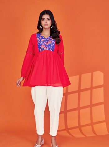 ATTRACTIVE GEOGETTE PRINTED WORK TOP RANI