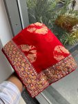 ATTRACTIVE GEORGETTE BANDHEJ PRINT AND EMBROIDERY WORK SAREE WITH UNSTITCHED BLOUSE FESTIVAL WEAR WHOLESALE PRICE ETHNIC GARMENT (11)