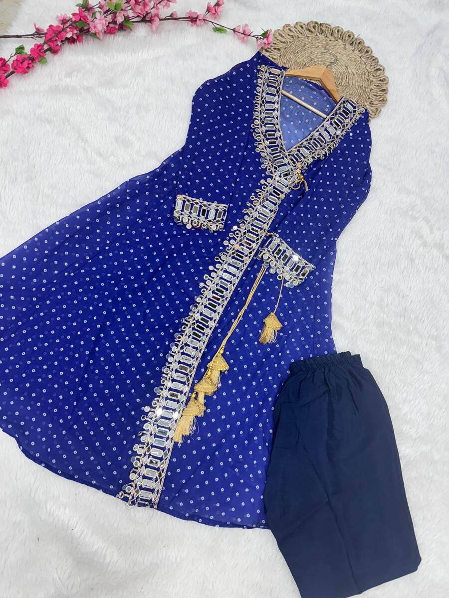 ATTRACTIVE GEORGETTE CODED EMBROIDERY WITH ORIGINAL MIRROR WORK TOP PENT SET PARTY WEAR WHOLESALE PRICE ETHNIC GARMENT (11)