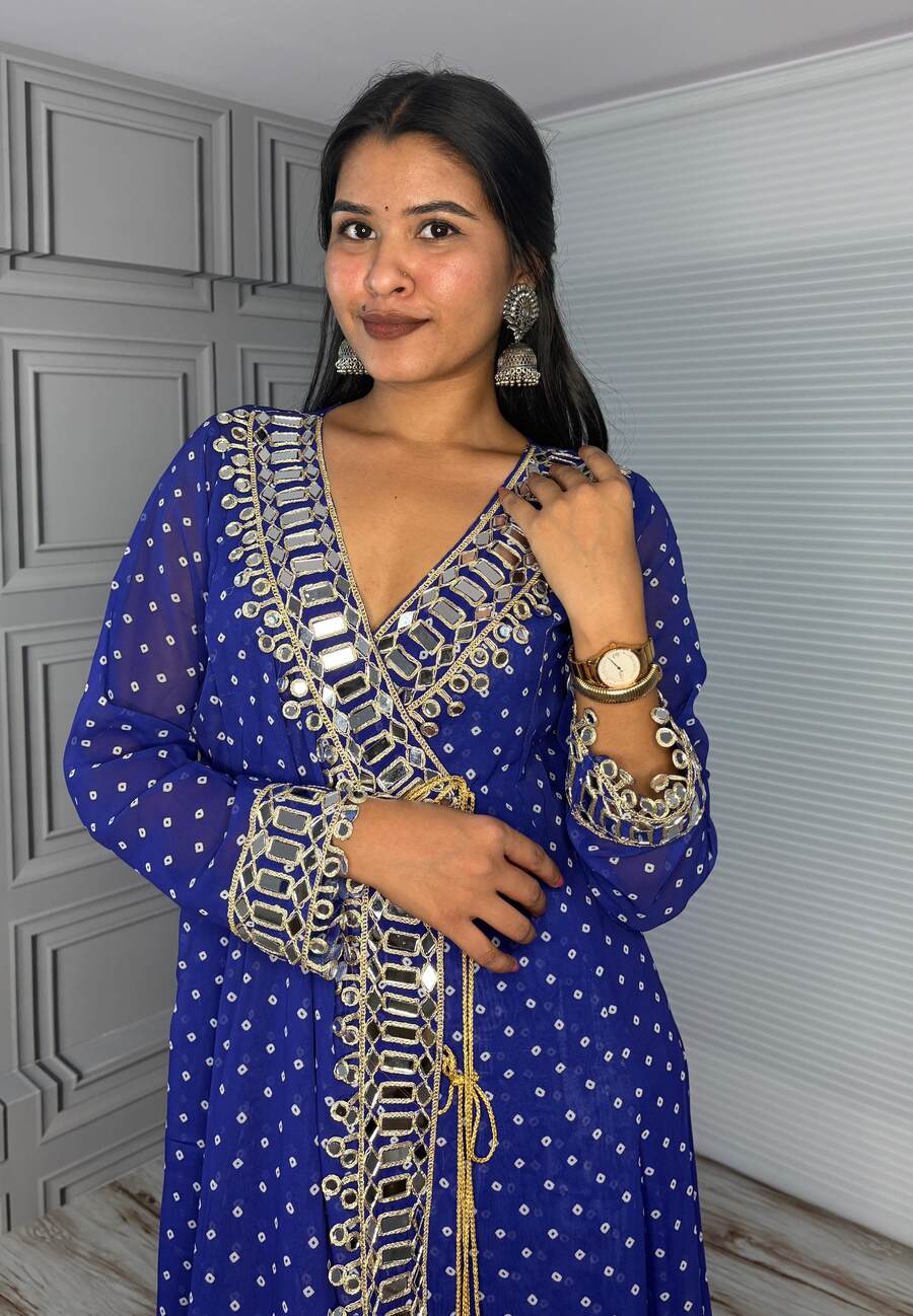 ATTRACTIVE GEORGETTE CODED EMBROIDERY WITH ORIGINAL MIRROR WORK TOP PENT SET PARTY WEAR WHOLESALE PRICE ETHNIC GARMENT (13)