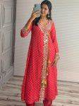 ATTRACTIVE GEORGETTE CODED EMBROIDERY WITH ORIGINAL MIRROR WORK TOP PENT SET GAJARI