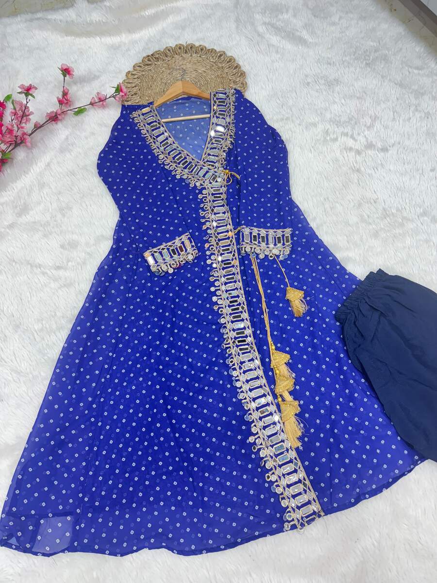 ATTRACTIVE GEORGETTE CODED EMBROIDERY WITH ORIGINAL MIRROR WORK TOP PENT SET PARTY WEAR WHOLESALE PRICE ETHNIC GARMENT (20)