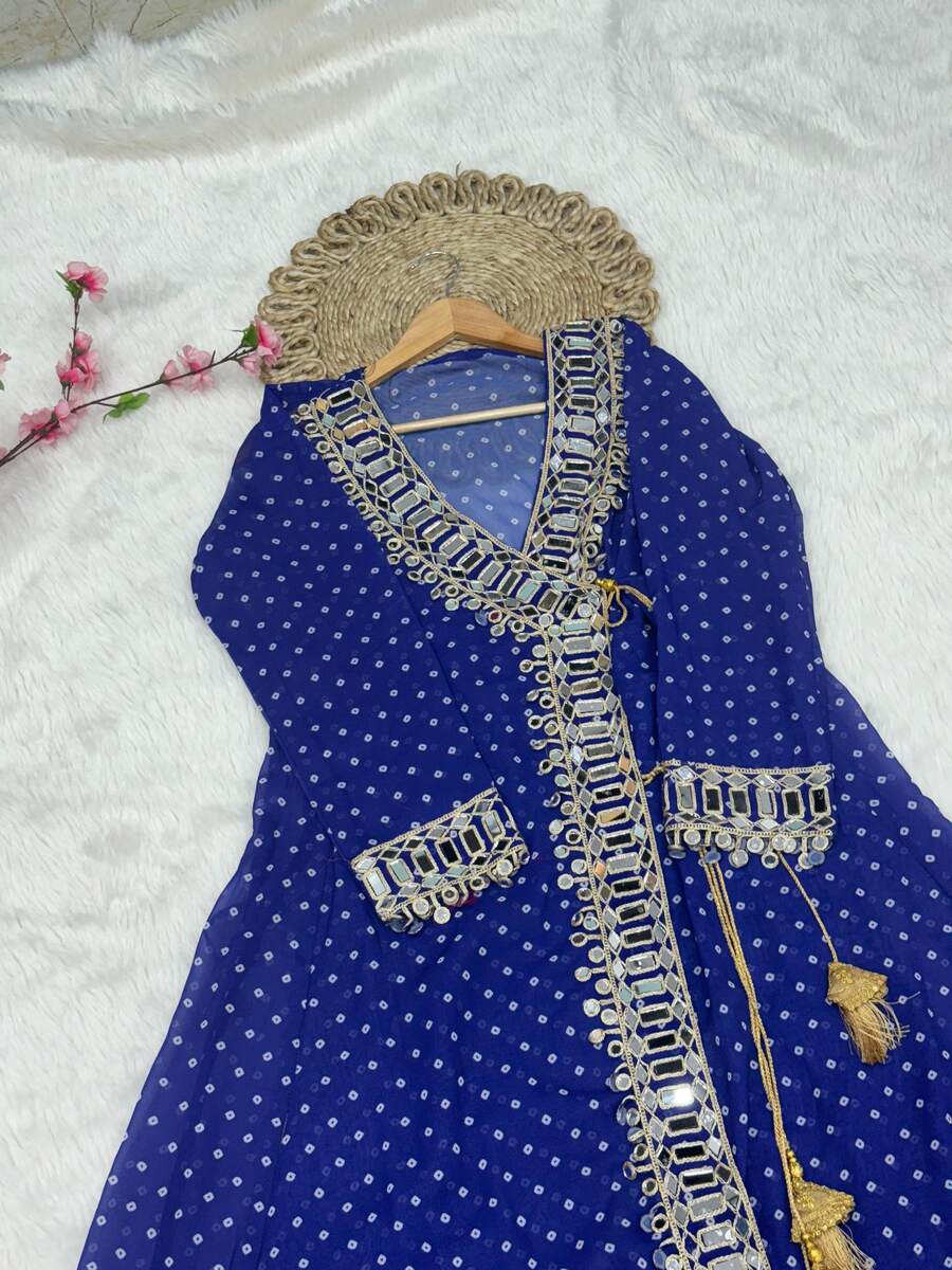 ATTRACTIVE GEORGETTE CODED EMBROIDERY WITH ORIGINAL MIRROR WORK TOP PENT SET PARTY WEAR WHOLESALE PRICE ETHNIC GARMENT (21)