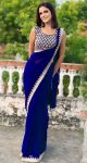 ATTRACTIVE GEORGETTE EMBROIDERY CUTWORK LACE SAREE WITH UNSTITCHED BLOUSE BLUE