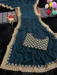 ATTRACTIVE GEORGETTE EMBROIDERY CUTWORK LACE SAREE WITH UNSTITCHED BLOUSE FUNCTIONAL WEAR WHOLESALE PRICE ETHNIC GARMENT (17)