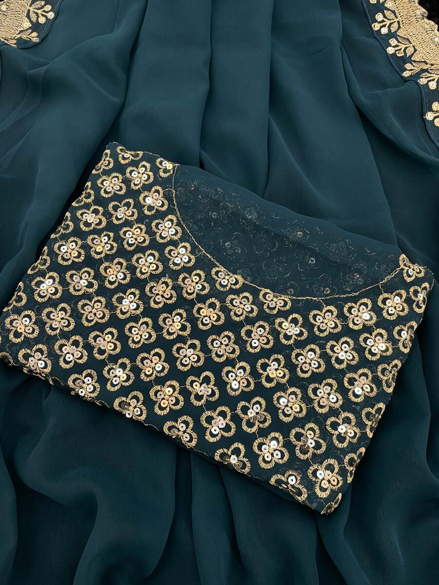 ATTRACTIVE GEORGETTE EMBROIDERY CUTWORK LACE SAREE WITH UNSTITCHED BLOUSE FUNCTIONAL WEAR WHOLESALE PRICE ETHNIC GARMENT (20)