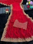 ATTRACTIVE GEORGETTE EMBROIDERY CUTWORK LACE SAREE WITH UNSTITCHED BLOUSE FUNCTIONAL WEAR WHOLESALE PRICE ETHNIC GARMENT (22)