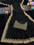 ATTRACTIVE GEORGETTE EMBROIDERY CUTWORK LACE SAREE WITH UNSTITCHED BLOUSE FUNCTIONAL WEAR WHOLESALE PRICE ETHNIC GARMENT (27)