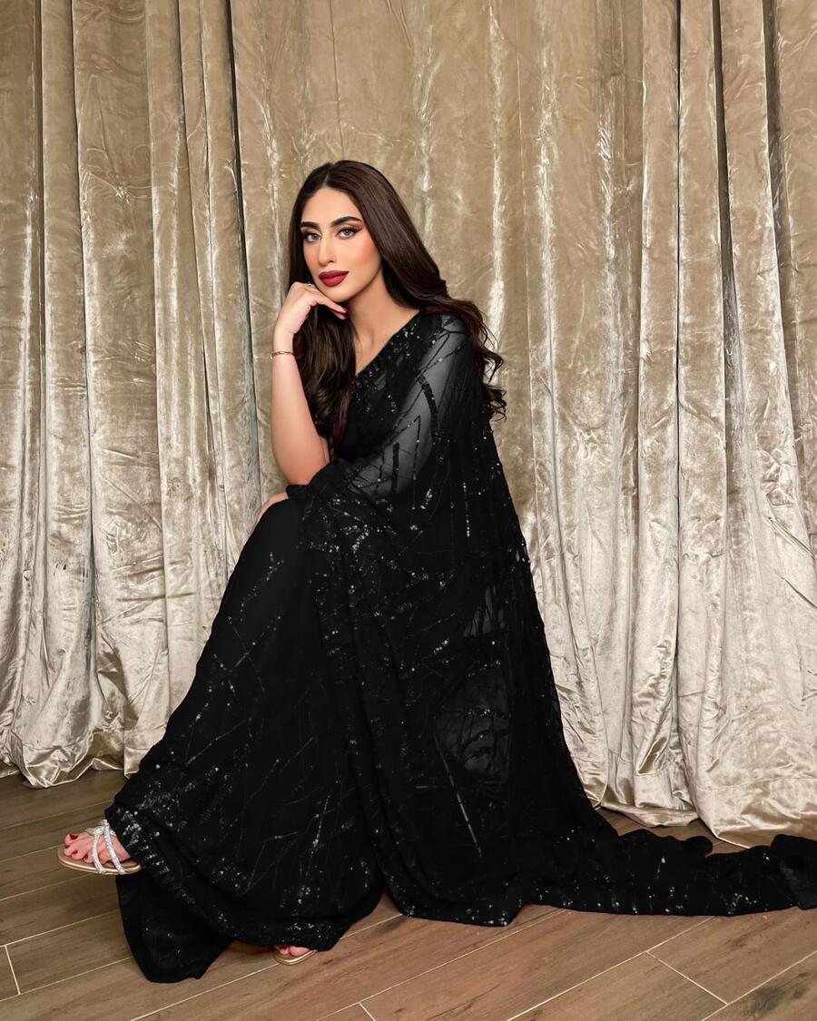 ATTRACTIVE GEORGETTE EMBROIDERY SEQUENCE AND LACE WITH PIPING WORK SAREE WITH UNSTITCHED BLOUSE PARTY WEAR WHOLESALE PRICE ETHNIC GARMENT (15)