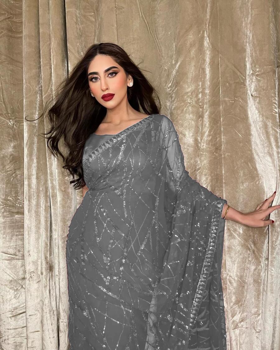 ATTRACTIVE GEORGETTE EMBROIDERY SEQUENCE AND LACE WITH PIPING WORK SAREE WITH UNSTITCHED BLOUSE PARTY WEAR WHOLESALE PRICE ETHNIC GARMENT (19)