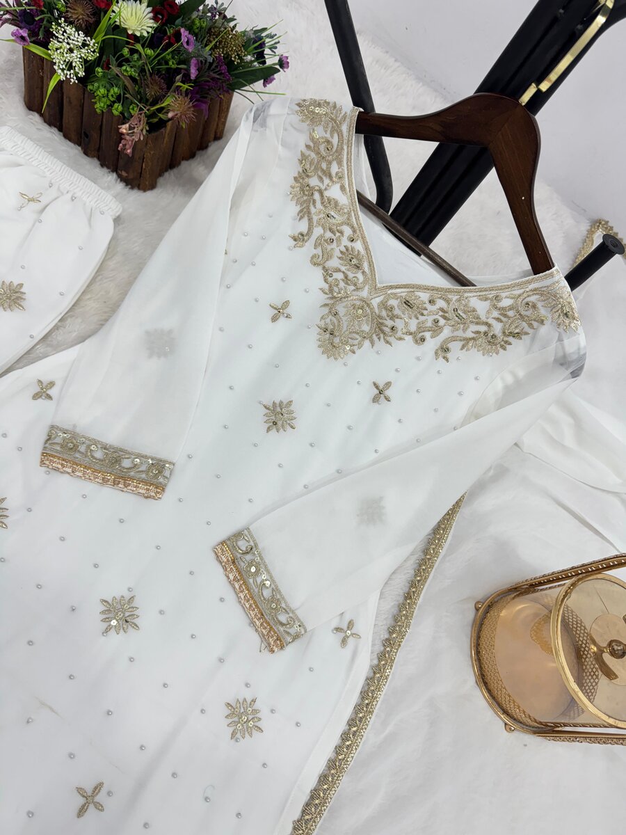 ATTRACTIVE GEORGETTE EMBROIDERY SEQUENCE WORK AND RIVETED MOTI WORK TOP PALAZZO WITH DUPATTA FORMAL WEAR WHOLESALE PRICE ETHNIC GARMENT (27)