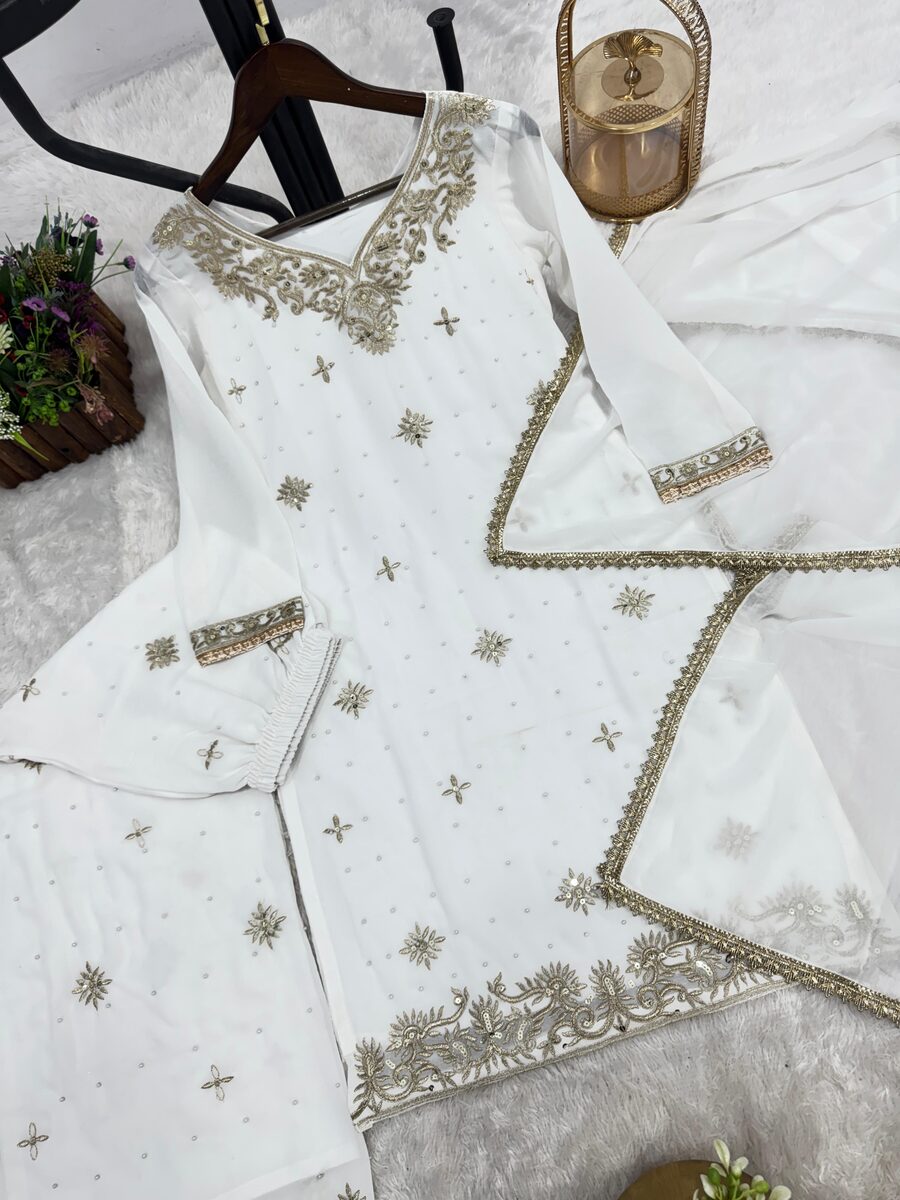 ATTRACTIVE GEORGETTE EMBROIDERY SEQUENCE WORK AND RIVETED MOTI WORK TOP PALAZZO WITH DUPATTA FORMAL WEAR WHOLESALE PRICE ETHNIC GARMENT (28)