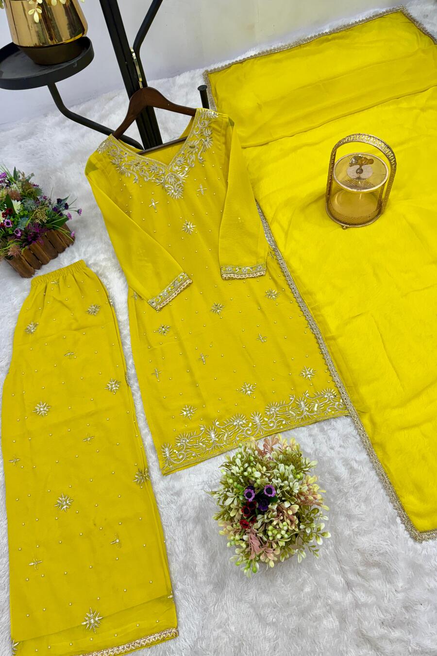 ATTRACTIVE GEORGETTE EMBROIDERY SEQUENCE WORK AND RIVETED MOTI WORK TOP PALAZZO WITH DUPATTA FORMAL WEAR WHOLESALE PRICE ETHNIC GARMENT (32)