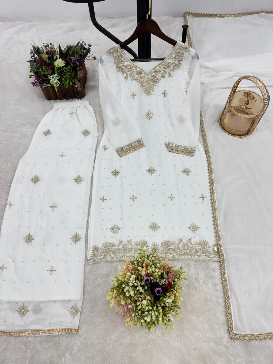 ATTRACTIVE GEORGETTE EMBROIDERY SEQUENCE WORK AND RIVETED MOTI WORK TOP PALAZZO WITH DUPATTA FORMAL WEAR WHOLESALE PRICE ETHNIC GARMENT (38)