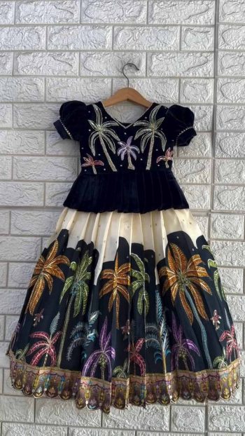 ATTRACTIVE GEORGETTE EMBROIDERY SEQUENCE WORK KID'S TOP  LEHENGA BLACK