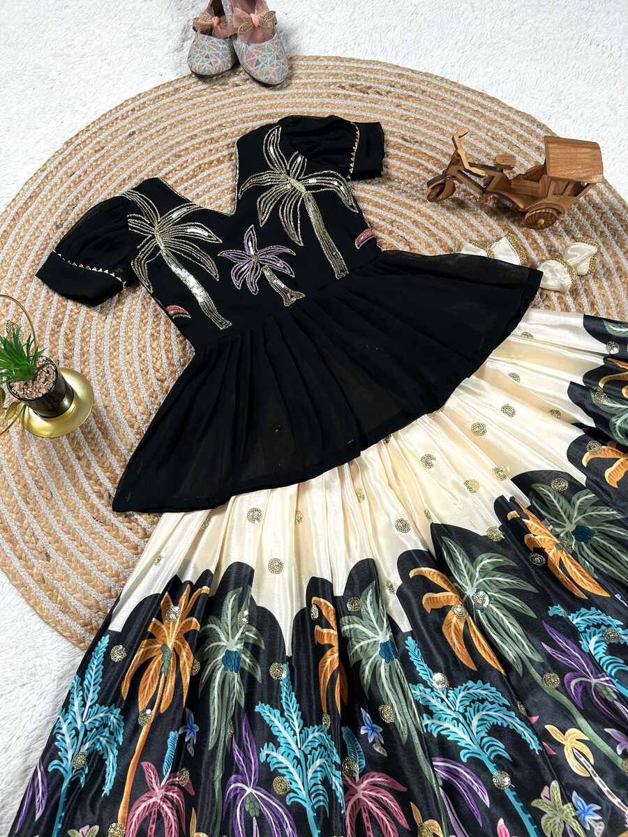 ATTRACTIVE GEORGETTE EMBROIDERY SEQUENCE WORK KID'S TOP LEHENGA FESTIVAL WEAR WHOLESALE PRICE ETHNIC GARMENT (16)