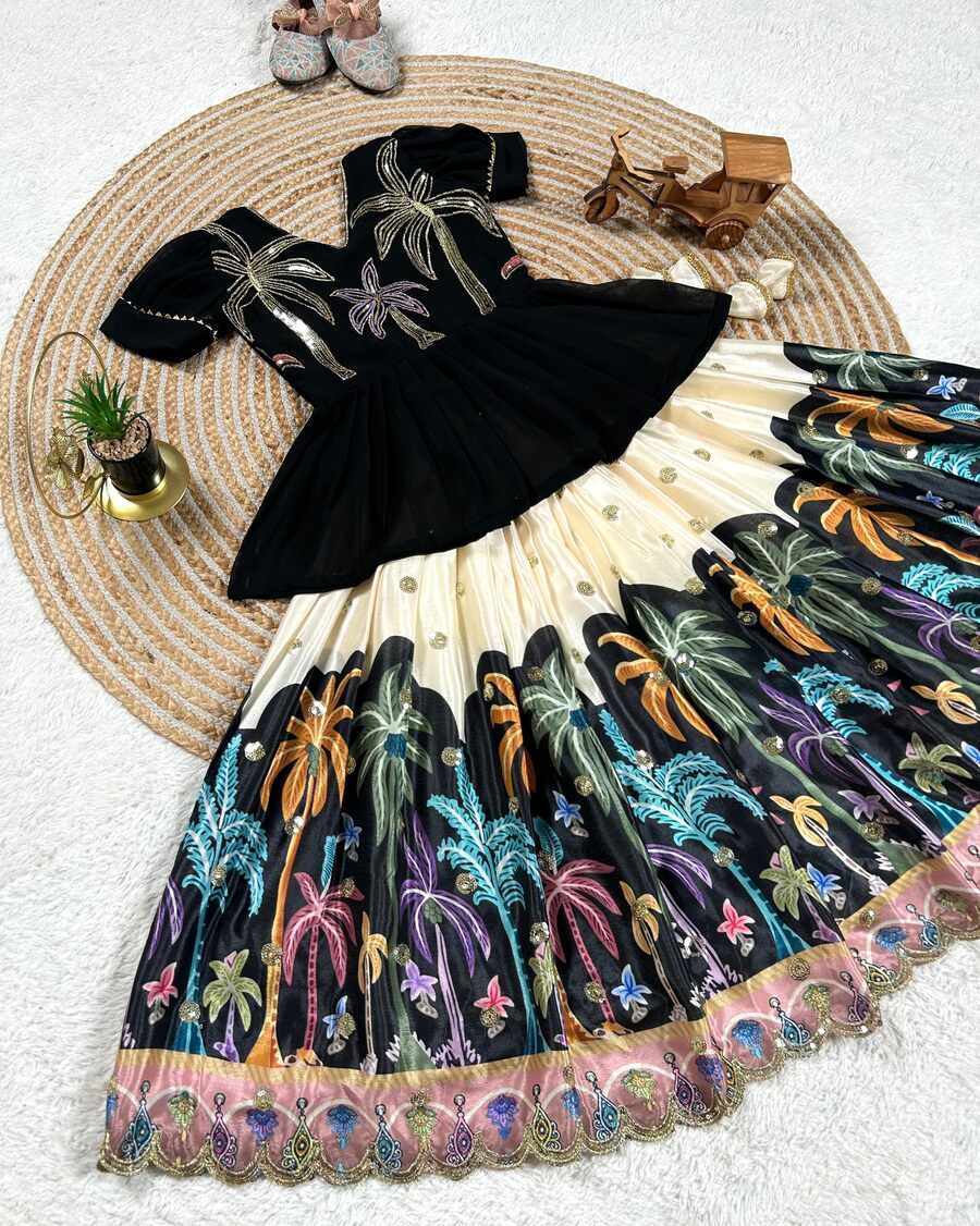 ATTRACTIVE GEORGETTE EMBROIDERY SEQUENCE WORK KID'S TOP LEHENGA FESTIVAL WEAR WHOLESALE PRICE ETHNIC GARMENT (17)