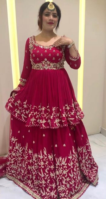 ATTRACTIVE GEORGETTE EMBROIDERY SEQUENCE WORK TOP LEHENGA WITH DUPATTA RED