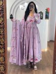 ATTRACTIVE GEORGETTE EMBROIDERY THREAD WORK GOWN BOTTOM WITH DUPATTA LAVENDER