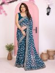 ATTRACTIVE GEORGETTE RAJWADI BANDHEJ PRINT WITH EMBROIDERY WORK SAREE WITH UNSTITCHED BLOUSE GREEN