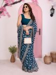 ATTRACTIVE GEORGETTE RAJWADI BANDHEJ PRINT WITH EMBROIDERY WORK SAREE WITH UNSTITCHED BLOUSE WEDDING WEAR WHOLESALE PRICE ETHNIC GARMENT (11)