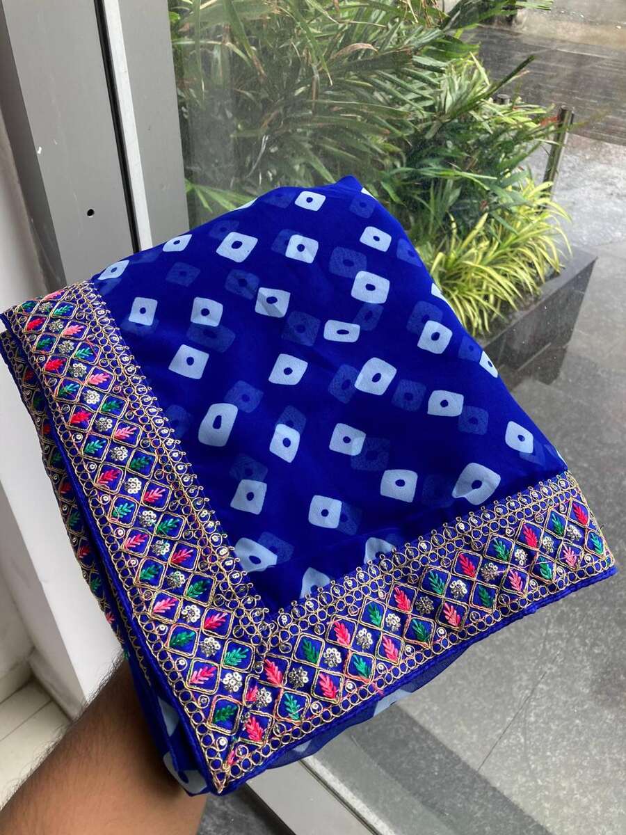 ATTRACTIVE GEORGETTE RAJWADI BANDHEJ PRINT WITH EMBROIDERY WORK SAREE WITH UNSTITCHED BLOUSE WEDDING WEAR WHOLESALE PRICE ETHNIC GARMENT (17)