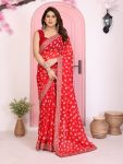 ATTRACTIVE GEORGETTE RAJWADI BANDHEJ PRINT WITH EMBROIDERY WORK SAREE WITH UNSTITCHED BLOUSE RED