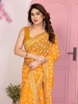 ATTRACTIVE GEORGETTE RAJWADI BANDHEJ PRINT WITH EMBROIDERY WORK SAREE WITH UNSTITCHED BLOUSE WEDDING WEAR WHOLESALE PRICE ETHNIC GARMENT (7)