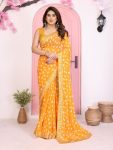 ATTRACTIVE GEORGETTE RAJWADI BANDHEJ PRINT WITH EMBROIDERY WORK SAREE WITH UNSTITCHED BLOUSE WEDDING WEAR WHOLESALE PRICE ETHNIC GARMENT (7)