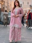 ATTRACTIVE GEORGETTE SEQUENCE EMBROIDERY WORK  TOP PALAZZO WITH DUPATTA BABY PINK