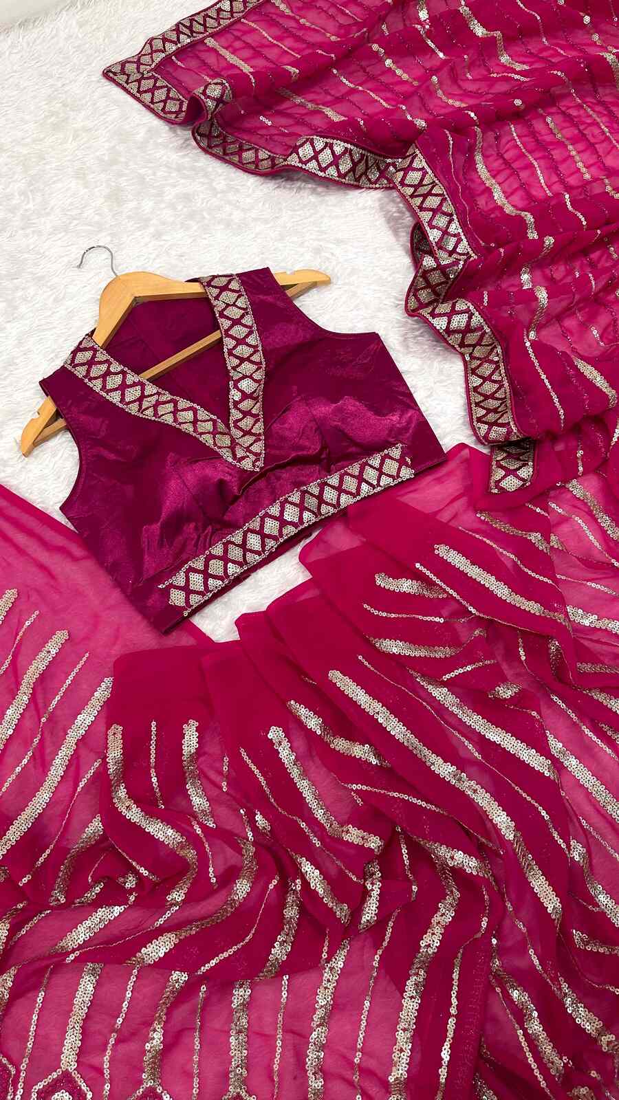 ATTRACTIVE GEORGETTE SEQUENCE , THREAD & DORI WORK SAREE WITH UNSTITCHED BLOUSE PARTY WEAR WHOLESALE PRICE ETHNIC GARMENT (7)