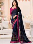 ATTRACTIVE GEORGETTE SILK DIGITAL PRINT WITH LACE BORDER SAREE WITH UNSTITCHED BLOUSE PINK