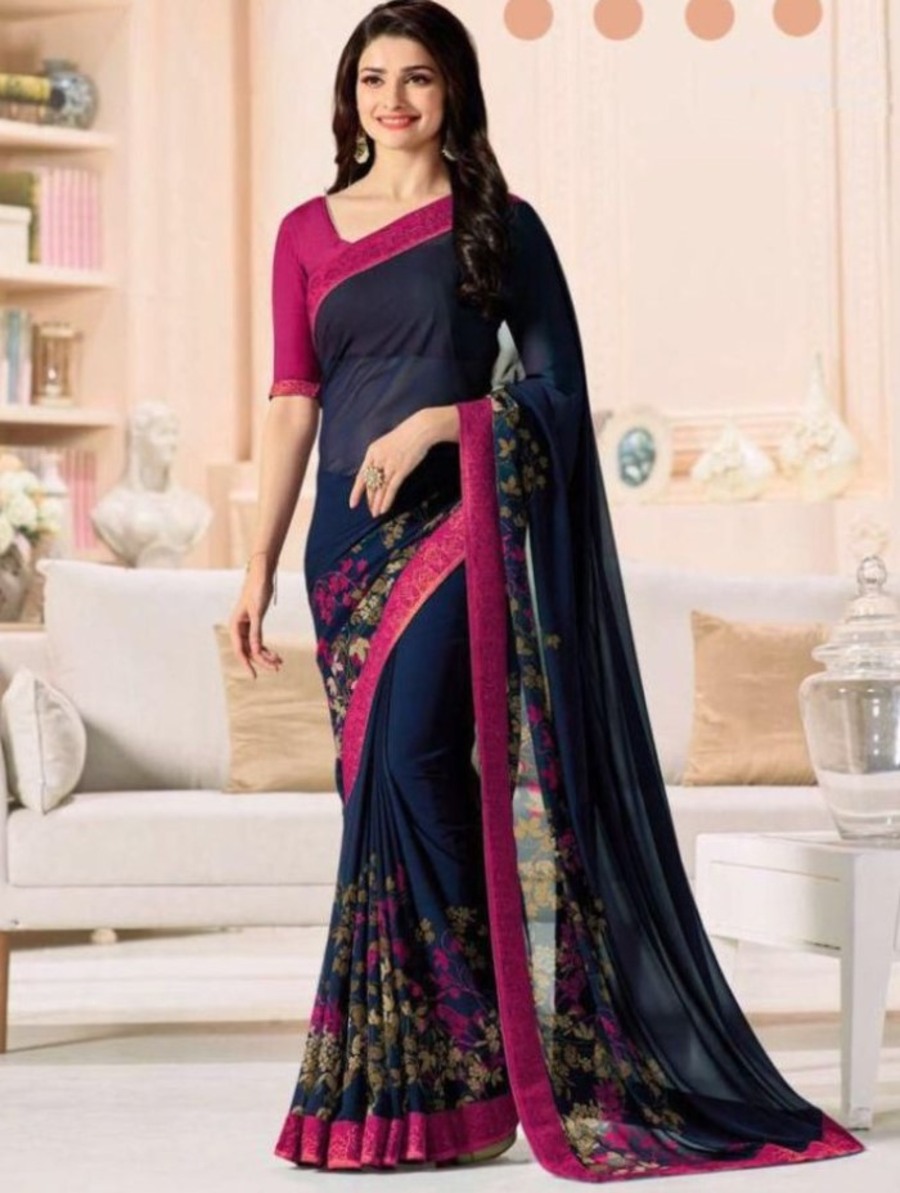 ATTRACTIVE GEORGETTE SILK DIGITAL PRINT WITH LACE BORDER SAREE WITH UNSTITCHED BLOUSE DAILY WEAR WHOLESALE PRICE ETHNIC GARMENT (1)
