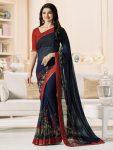 ATTRACTIVE GEORGETTE SILK DIGITAL PRINT WITH LACE BORDER SAREE WITH UNSTITCHED BLOUSE MAROON