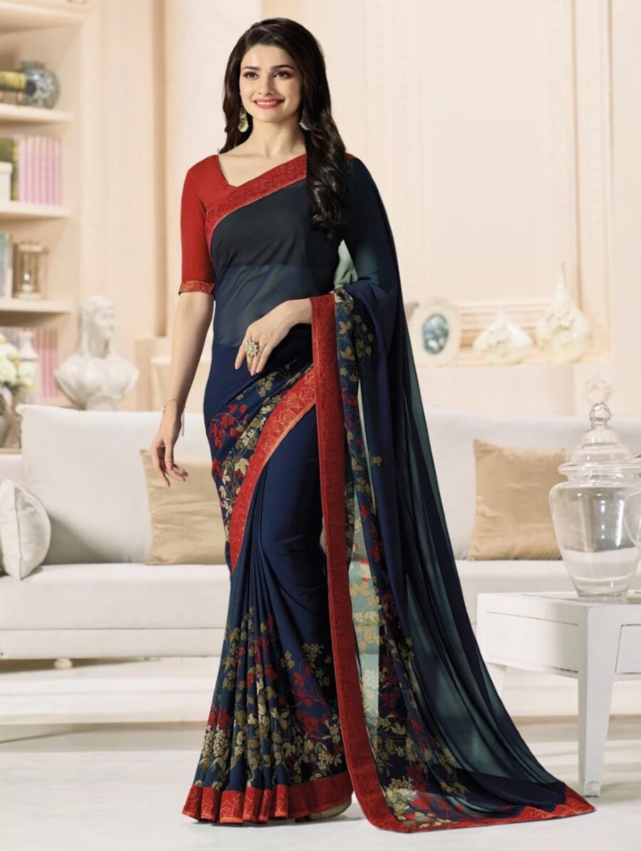 ATTRACTIVE GEORGETTE SILK DIGITAL PRINT WITH LACE BORDER SAREE WITH UNSTITCHED BLOUSE DAILY WEAR WHOLESALE PRICE ETHNIC GARMENT (10)