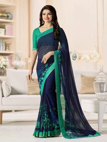 ATTRACTIVE GEORGETTE SILK DIGITAL PRINT WITH LACE BORDER SAREE WITH UNSTITCHED BLOUSE RAMA