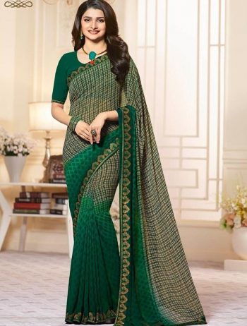 ATTRACTIVE GEORGETTE SILK DIGITAL PRINT WITH LACE BORDER SAREE WITH UNSTITCHED BLOUSE GREEN