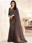 ATTRACTIVE GEORGETTE SILK DIGITAL PRINT WITH LACE BORDER SAREE WITH UNSTITCHED BLOUSE GREY