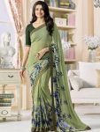 ATTRACTIVE GEORGETTE SILK DIGITAL PRINT WITH LACE BORDER SAREE WITH UNSTITCHED BLOUSE PISTA