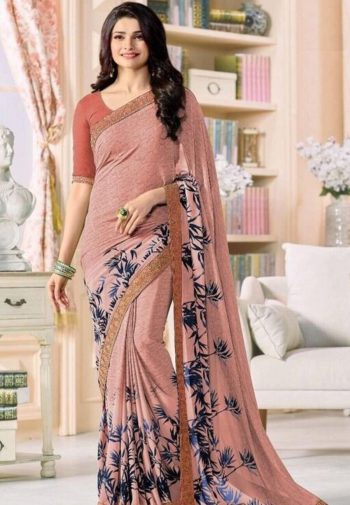 ATTRACTIVE GEORGETTE SILK DIGITAL PRINT WITH LACE BORDER SAREE WITH UNSTITCHED BLOUSE PEACH