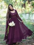 ATTRACTIVE GEORGETTE THREAD SEQUENCE ANARKALI GOWN WITH DUPATTA WINE
