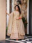 ATTRACTIVE GEORGETTE THREAD WITH SEQUENCE WORK GOWN BOTTOM WITH DUPATTA CREAM