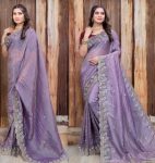 ATTRACTIVE GOLD CRUSH SILK EMBROIDERY SEQUENCE WITH ZARI THREADS AND CODING WORK SAREE WITH UNSTITCHED BLOUSE PARTY WEAR WHOLESAKLE PRICE ETHNIC GARMENT (11)