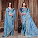 ATTRACTIVE GOLD CRUSH SILK EMBROIDERY SEQUENCE WITH ZARI THREADS AND CODING WORK SAREE WITH UNSTITCHED BLOUSE PARTY WEAR WHOLESAKLE PRICE ETHNIC GARMENT (9)
