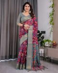 ATTRACTIVE HANDLOOM LINEN DIGITAL FLORAL PRINTS, RICH ZARI WOVEN BORDER WORK SAREE WITH UNSTITCHED BLOUSE FESTIVAL WEAR WHOLESALE PRICE ETHNIC GARMENT (28).jpeg