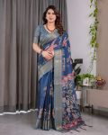 ATTRACTIVE HANDLOOM LINEN DIGITAL FLORAL PRINTS, RICH ZARI WOVEN BORDER WORK SAREE WITH UNSTITCHED BLOUSE FESTIVAL WEAR WHOLESALE PRICE ETHNIC GARMENT (35).jpeg
