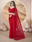 ATTRACTIVE HEAVY BUTERFLY NET AARI EMBROIDERY WORK WITH STONEWORK SAREE WITH UNSTITCHED BLOUSE FORMAL WEAR WHOLESALE PRICE ETHNIC GARMENT (36)