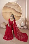 ATTRACTIVE HEAVY BUTERFLY NET AARI EMBROIDERY WORK WITH STONEWORK SAREE WITH UNSTITCHED BLOUSE FORMAL WEAR WHOLESALE PRICE ETHNIC GARMENT (36)