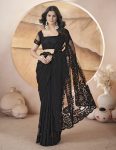ATTRACTIVE  HEAVY BUTTERFLY NET AARI EMBROIDERY WORK WITH STONEWORK SAREE WITH UNSTITCHED BLOUSE BLACK